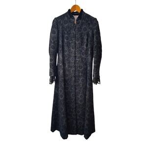 Custom Black Jacquard Long Coat Womens Medium Goth Wool Maxi Overcoat Witchy VTG